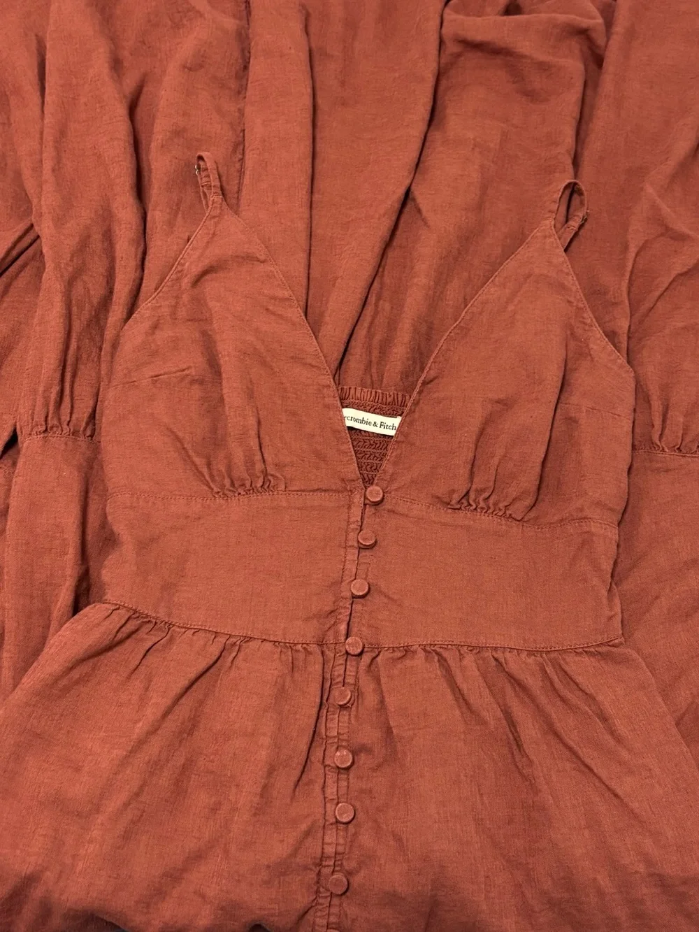 Abercrombie & Fitch Rust Tiered Deep V Maxi Dress - Picture 7 of 10
